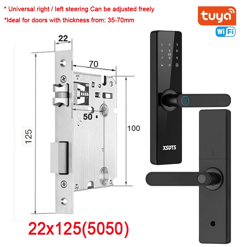 Tuya Wifi Electronic Smart Door Lock With Biometric Fingerprint / Smart Card / Password / Key Unlock/ USB Emergency Charge - Marino Express