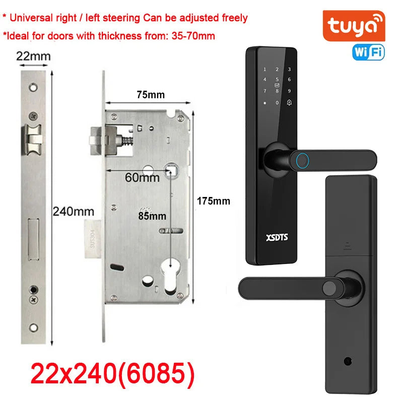 Tuya Wifi Electronic Smart Door Lock With Biometric Fingerprint / Smart Card / Password / Key Unlock/ USB Emergency Charge - Marino Express