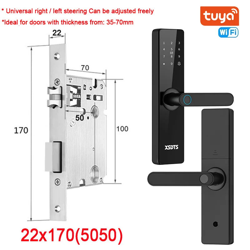 Tuya Wifi Electronic Smart Door Lock With Biometric Fingerprint / Smart Card / Password / Key Unlock/ USB Emergency Charge - Marino Express