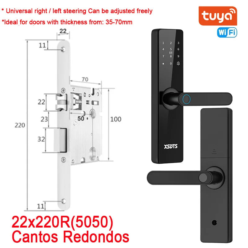 Tuya Wifi Electronic Smart Door Lock With Biometric Fingerprint / Smart Card / Password / Key Unlock/ USB Emergency Charge - Marino Express