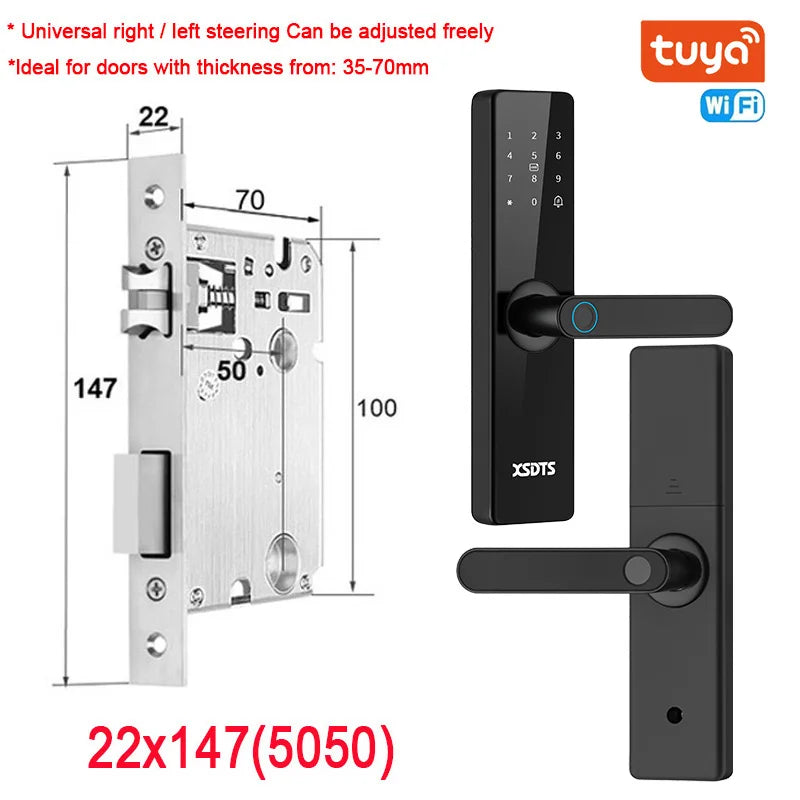 Tuya Wifi Electronic Smart Door Lock With Biometric Fingerprint / Smart Card / Password / Key Unlock/ USB Emergency Charge - Marino Express