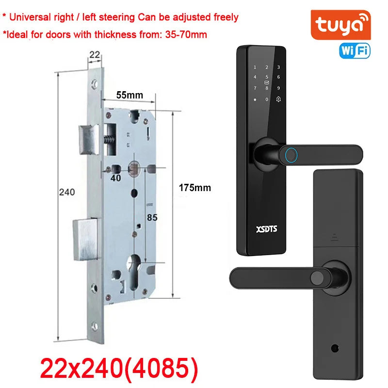 Tuya Wifi Electronic Smart Door Lock With Biometric Fingerprint / Smart Card / Password / Key Unlock/ USB Emergency Charge - Marino Express