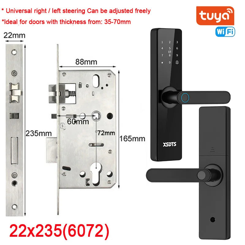 Tuya Wifi Electronic Smart Door Lock With Biometric Fingerprint / Smart Card / Password / Key Unlock/ USB Emergency Charge - Marino Express