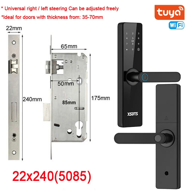 Tuya Wifi Electronic Smart Door Lock With Biometric Fingerprint / Smart Card / Password / Key Unlock/ USB Emergency Charge - Marino Express