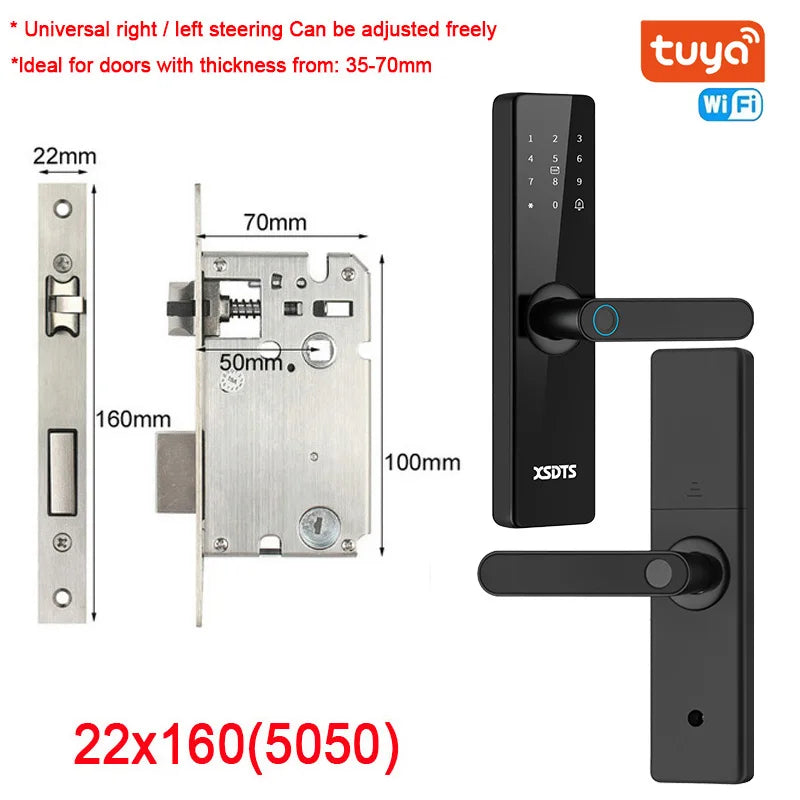 Tuya Wifi Electronic Smart Door Lock With Biometric Fingerprint / Smart Card / Password / Key Unlock/ USB Emergency Charge - Marino Express