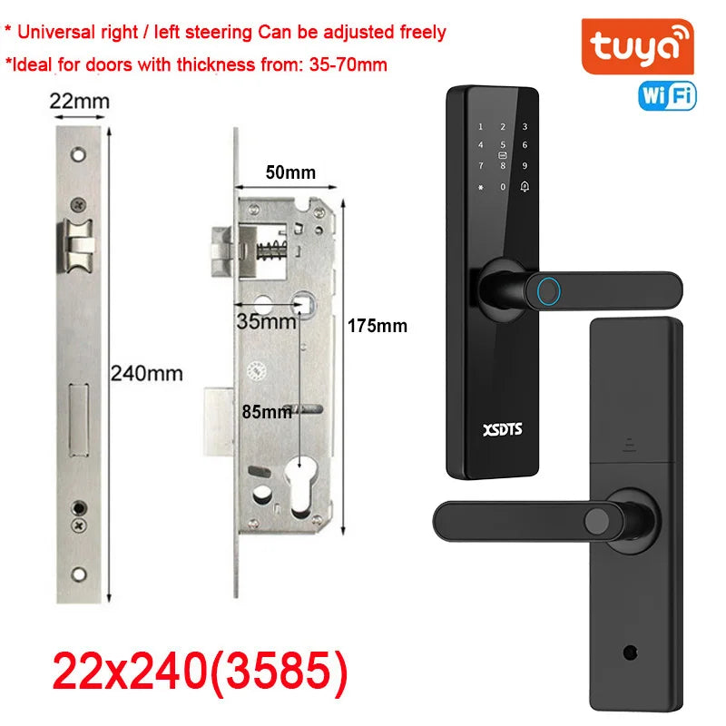 Tuya Wifi Electronic Smart Door Lock With Biometric Fingerprint / Smart Card / Password / Key Unlock/ USB Emergency Charge - Marino Express
