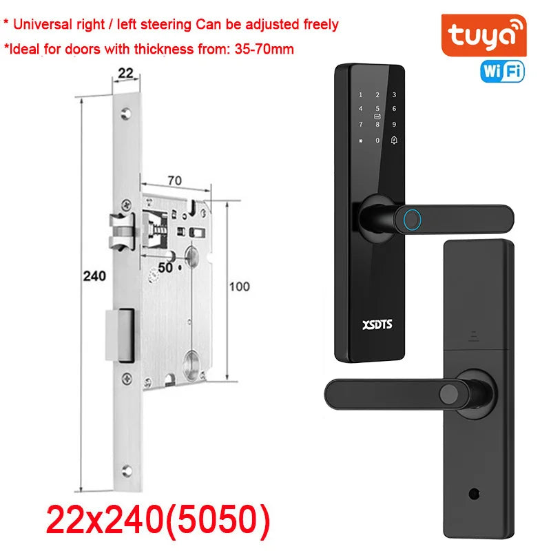 Tuya Wifi Electronic Smart Door Lock With Biometric Fingerprint / Smart Card / Password / Key Unlock/ USB Emergency Charge - Marino Express