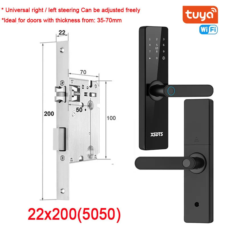 Tuya Wifi Electronic Smart Door Lock With Biometric Fingerprint / Smart Card / Password / Key Unlock/ USB Emergency Charge - Marino Express