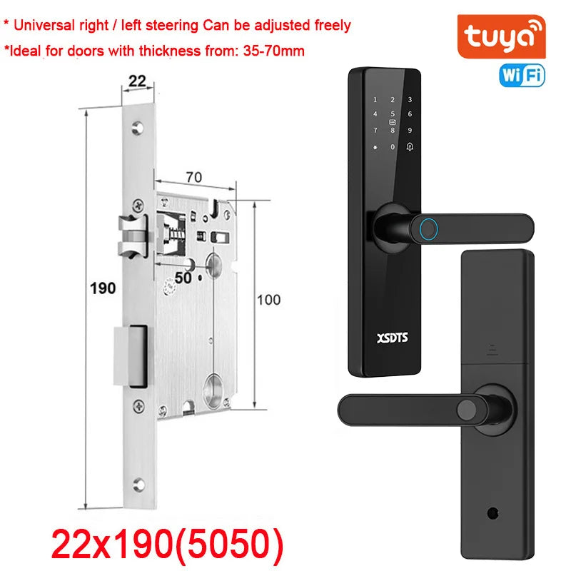Tuya Wifi Electronic Smart Door Lock With Biometric Fingerprint / Smart Card / Password / Key Unlock/ USB Emergency Charge - Marino Express