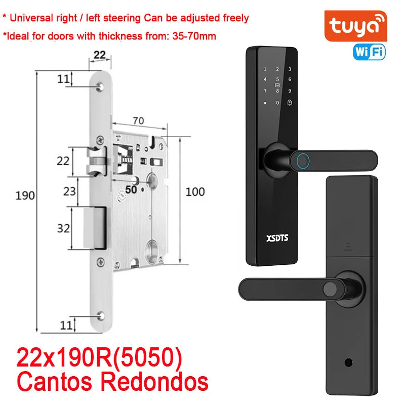 Tuya Wifi Electronic Smart Door Lock With Biometric Fingerprint / Smart Card / Password / Key Unlock/ USB Emergency Charge - Marino Express