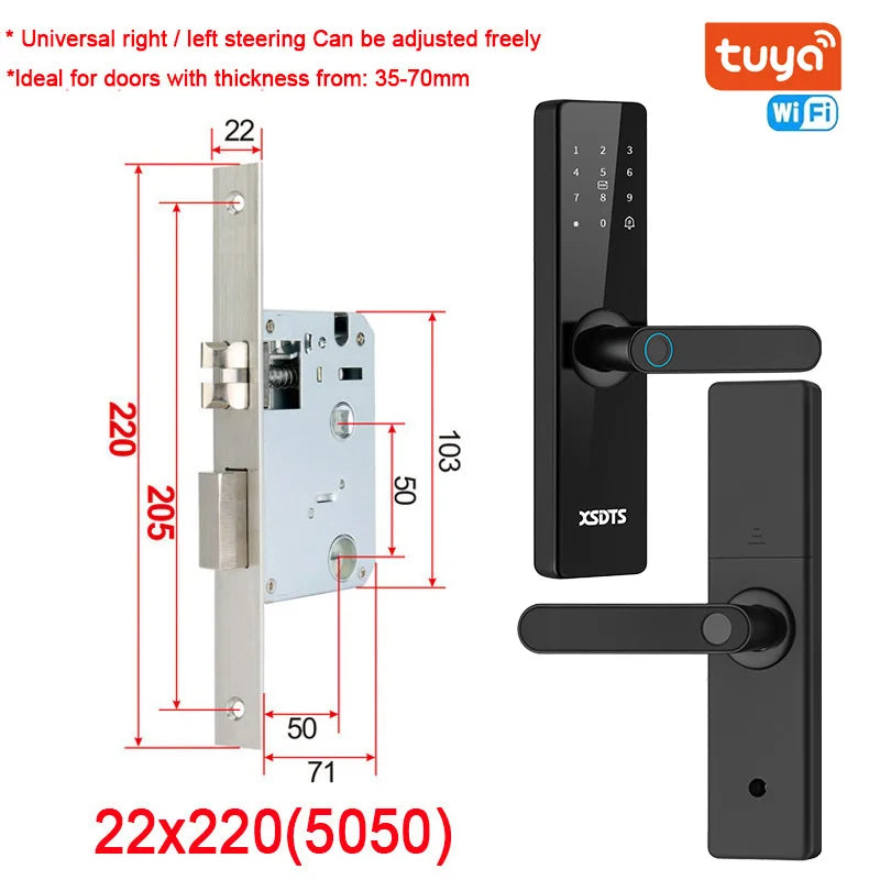 Tuya Wifi Electronic Smart Door Lock With Biometric Fingerprint / Smart Card / Password / Key Unlock/ USB Emergency Charge - Marino Express