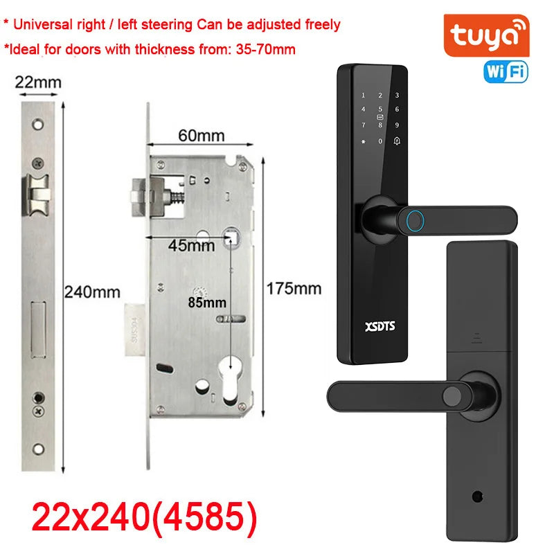 Tuya Wifi Electronic Smart Door Lock With Biometric Fingerprint / Smart Card / Password / Key Unlock/ USB Emergency Charge - Marino Express