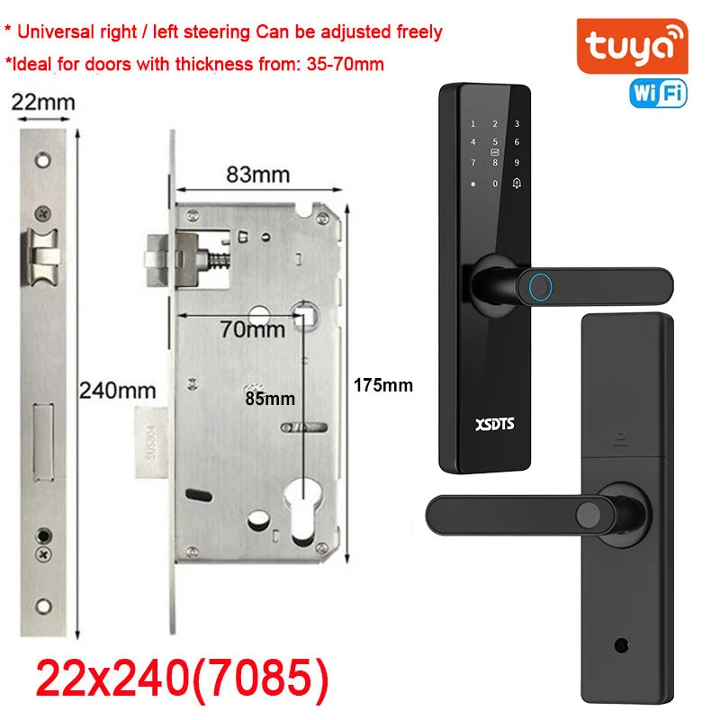 Tuya Wifi Electronic Smart Door Lock With Biometric Fingerprint / Smart Card / Password / Key Unlock/ USB Emergency Charge - Marino Express