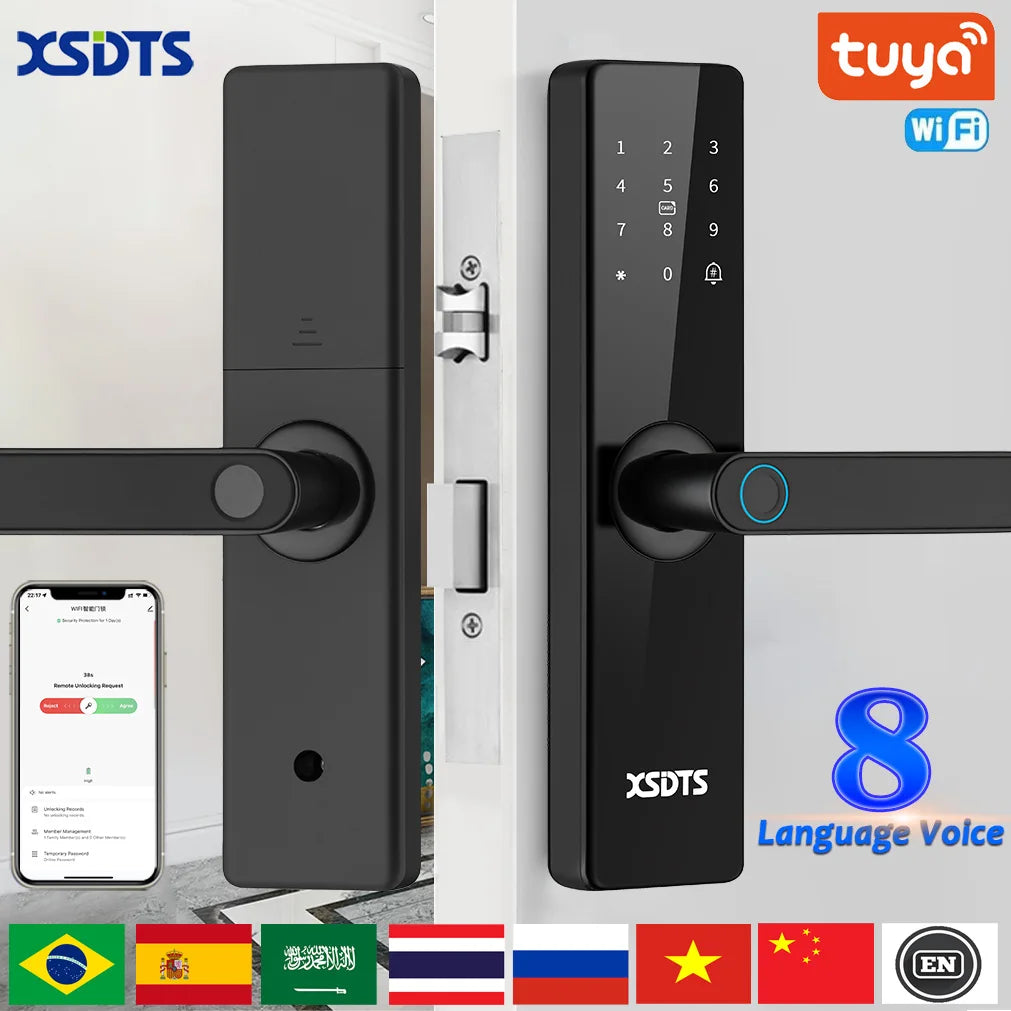 Tuya Wifi Electronic Smart Door Lock With Biometric Fingerprint / Smart Card / Password / Key Unlock/ USB Emergency Charge - Marino Express