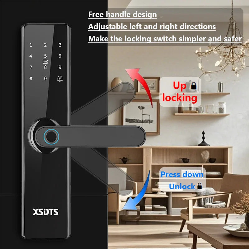 Tuya Wifi Electronic Smart Door Lock With Biometric Fingerprint / Smart Card / Password / Key Unlock/ USB Emergency Charge - Marino Express